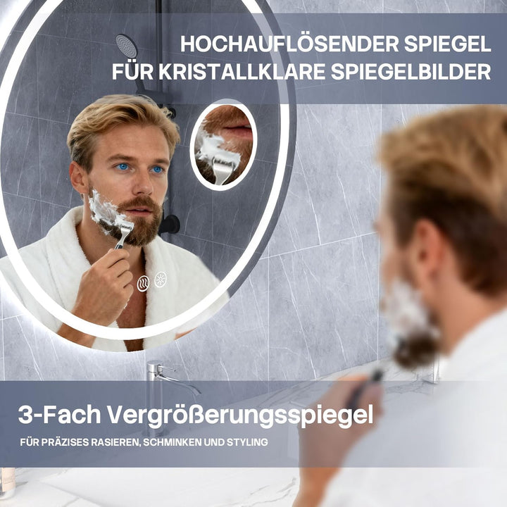 HySail Badspiegel mit Beleuchtung, 5mm Hochauflösender Silber-Spiegel, 3 Farbtemperaturen & Dimmbare