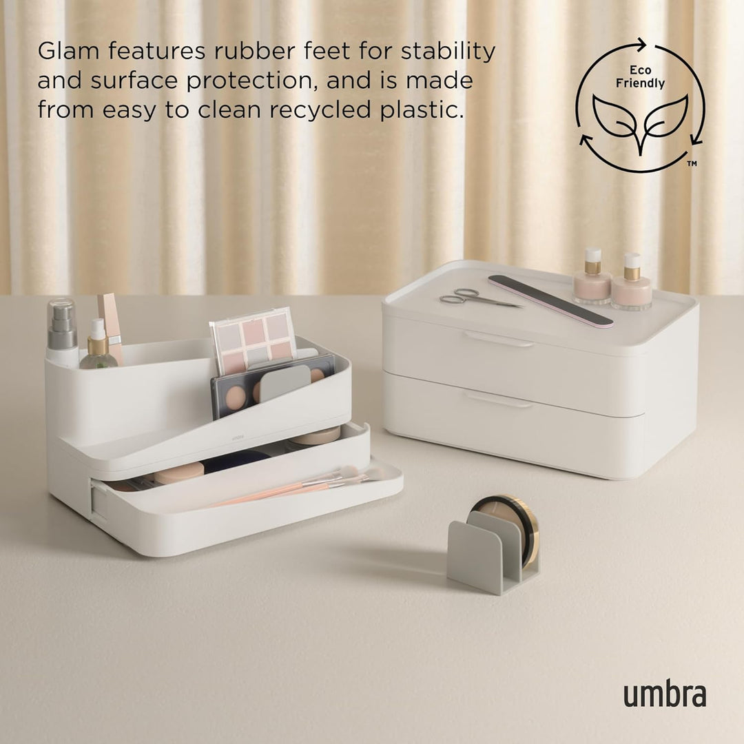 Umbra Glam Kosmetik Organizer, Modulare Aufbewahrungsbox mit 3 Schubladen und entnehmbaren Trennwänd