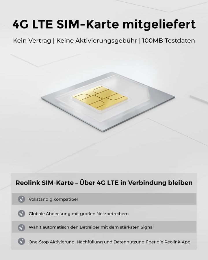 Reolink 3G/4G LTE Überwachungskamera Aussen Akku 2K 4MP mit microSD- und SIM-Karte, Personen-/Autoer