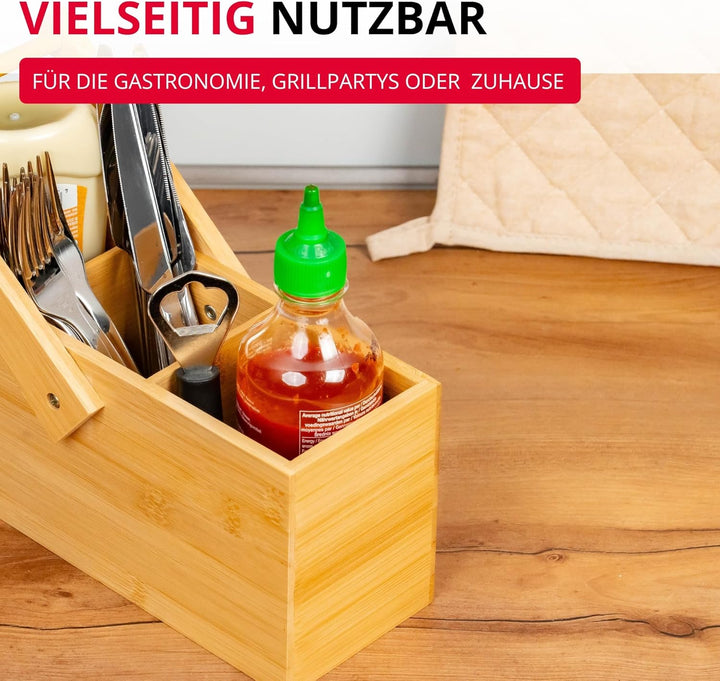 Westmark Küchen-Organizer/Tischbutler, 3 Fächer, mit Tragegriff, Masse: 26,5 x 27,8 x 10 cm, Bambus,