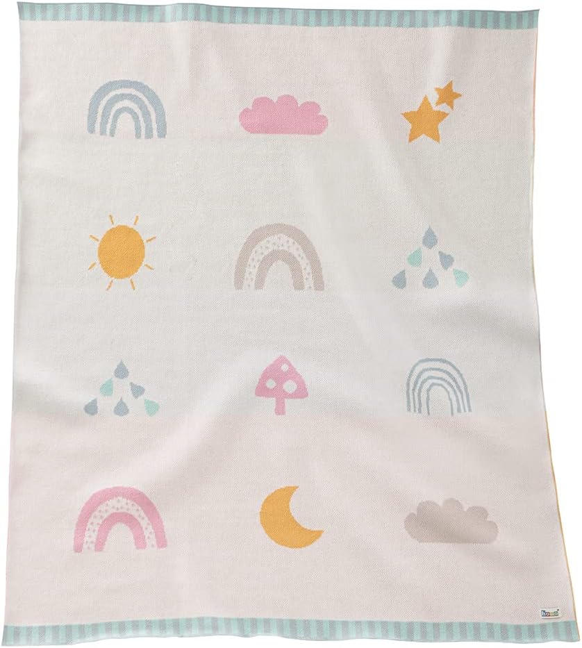 howa Babydecke Strick „be Happy“ aus 100% Baumwolle beige Kuscheldecke Strickdecke für Baby Geschenk
