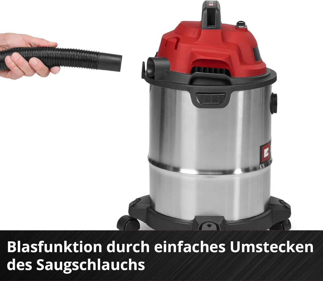 Einhell Nass-Trockensauger TC-VC 1540 S (900 W, 180 mbar Saugleistung, 15 L Edelstahlbehälter, Rolle