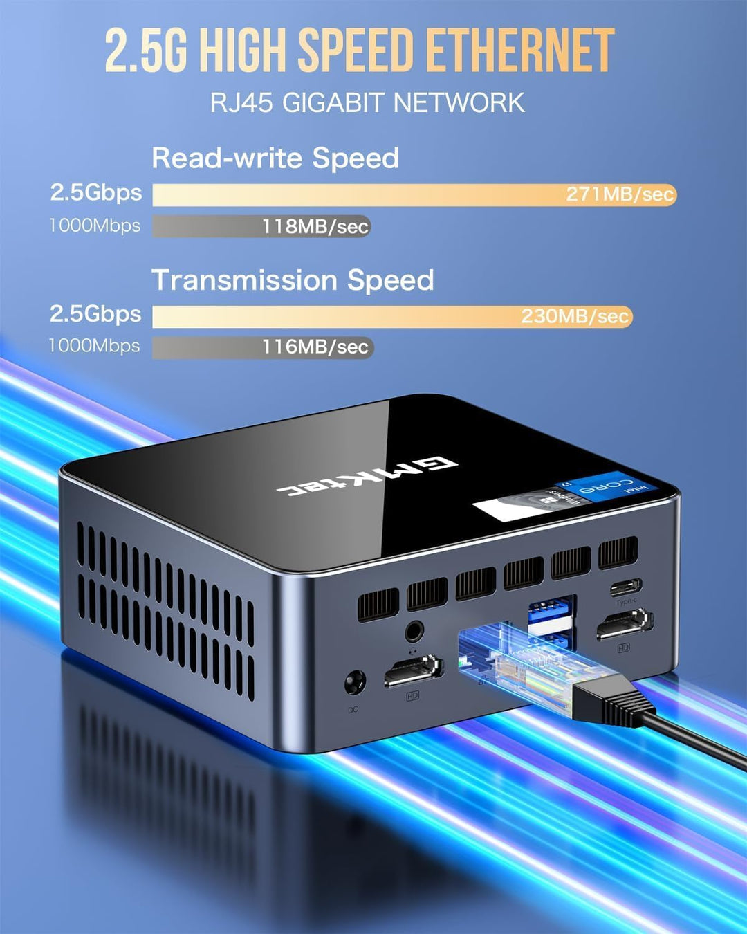GMKtec Mini PC mit Intel Core i7-1185G7 (bis zu 4,8 GHz), 16 GB DDR4, 1 TB SSD, Desktop-Mini-Compute