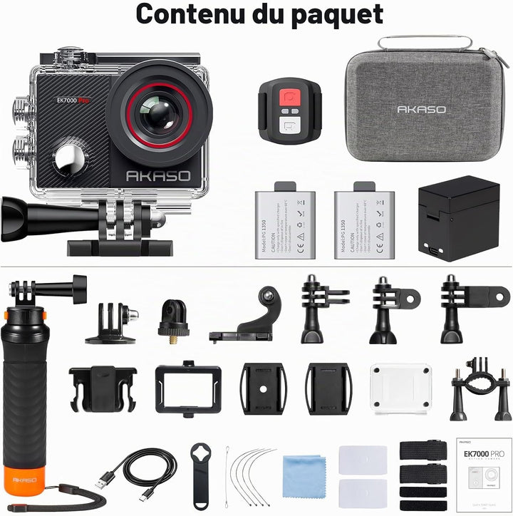 AKASO Action Cam 4K30FPS 20MP mit Schwimmender Handgriff und Tasche WiFi 40M Unterwasserkamera Wasse