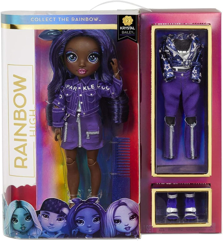 Rainbow High Modepuppe - Kristal Bailey - Indigo Puppe mit 2 Luxus-Outfits - inkl. Accessoires und P