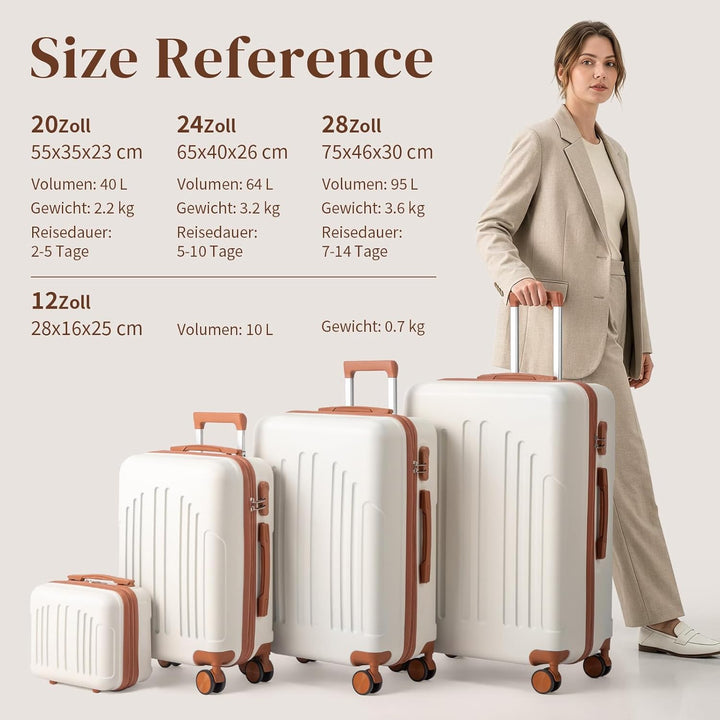 LALAHO Kofferset 4 teilig Hartschale mit Kosmetikkoffer, Koffer Set 4 Stück aus ABS, Reisekoffer mit