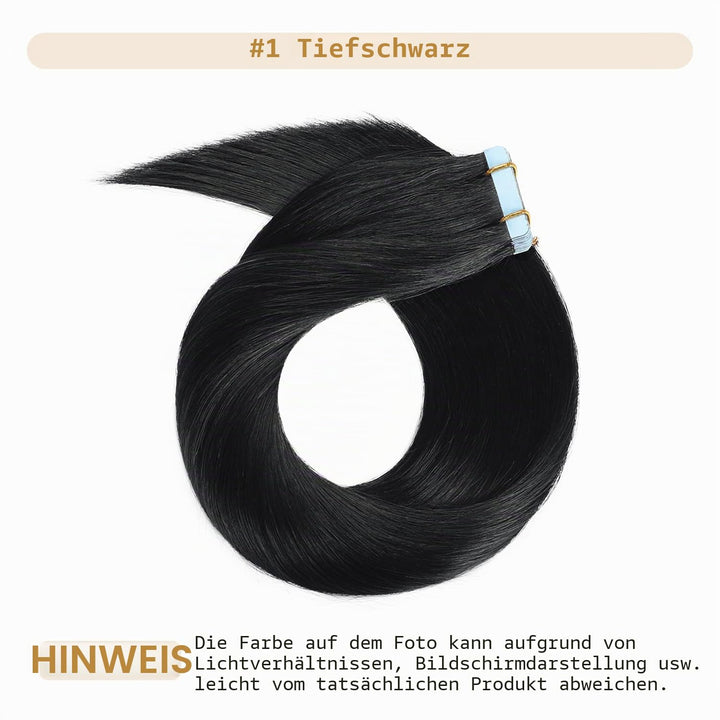YILITE Tape Extensions Echthaar, Jet Black 60cm 20 Stück/Packung 50g Tape in Extensions Echthaar Inv