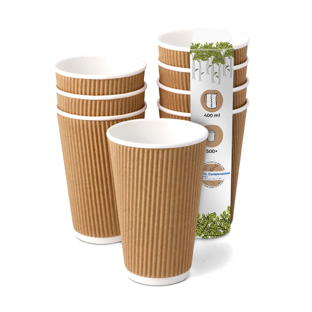 BIOZOYG Kraftkarton Espresso Riffelbecher I Trinkbecher Einweg Bio 400ml /16oz I 500 Stück Espressob