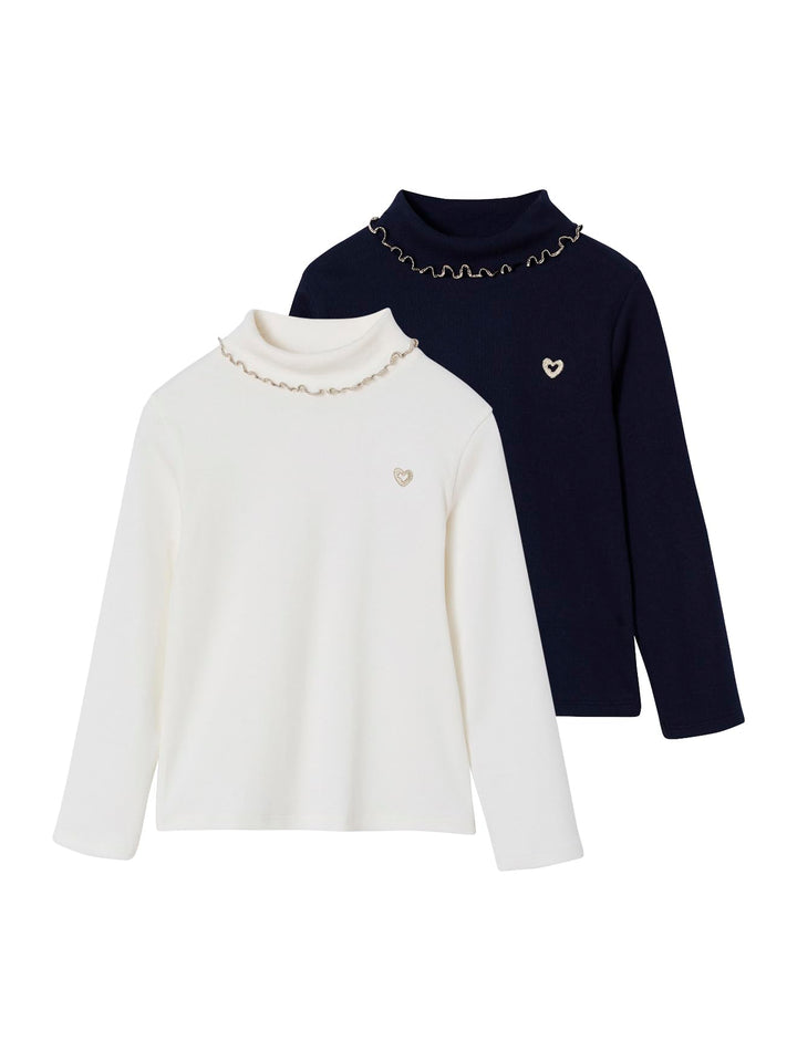 VERTBAUDET2er-Pack gerippte Mädchen Langarmshirts mit Stehkragen Basic Blanc 146-152, Blanc 146-152
