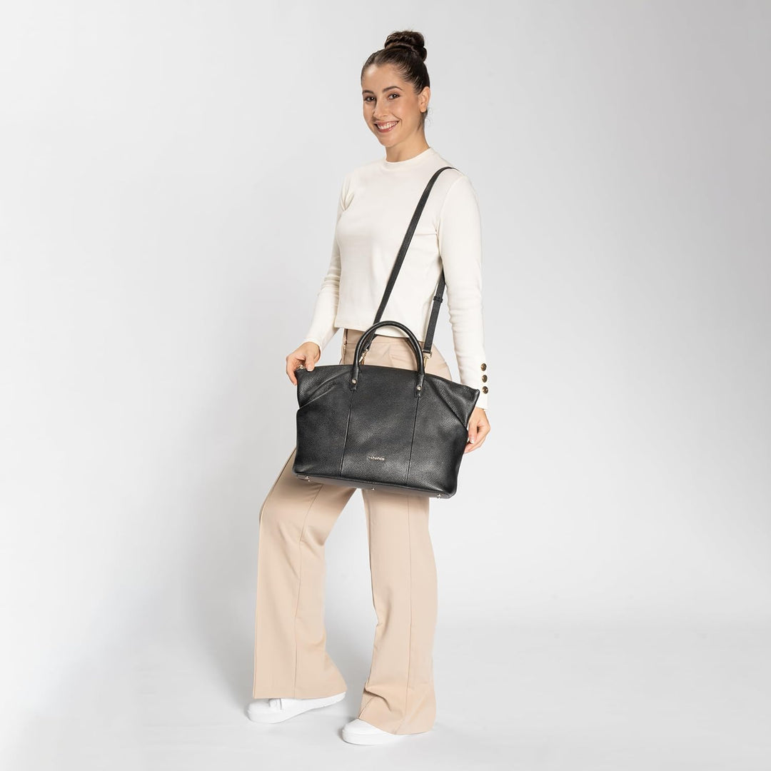 Lazarotti Bologna Leder Shopper Tasche Damen | mit abnehmbarem Schultergurt | XL Henkeltasche 36 cm