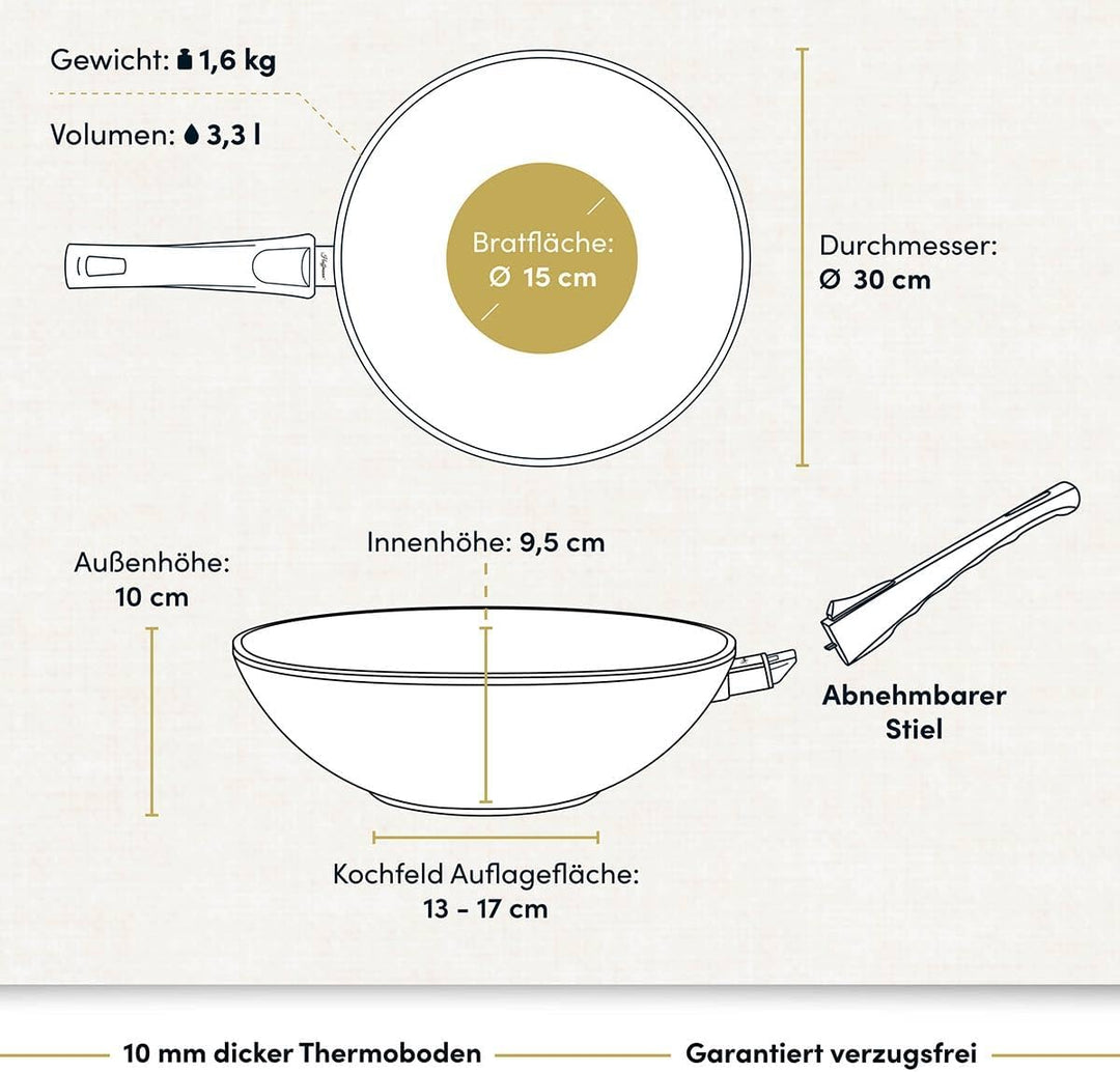 Hoffmann Wokpfanne by Bernd Zehner, Ø 30 cm, verzugsfreier Handguss, Keramikbeschichtung, Induktions