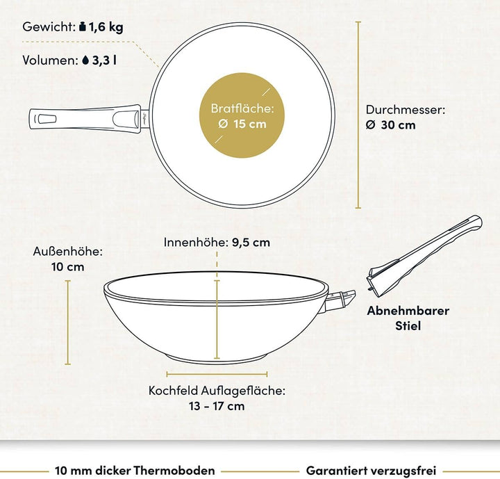 Hoffmann Wokpfanne by Bernd Zehner, Ø 30 cm, verzugsfreier Handguss, Keramikbeschichtung, Induktions