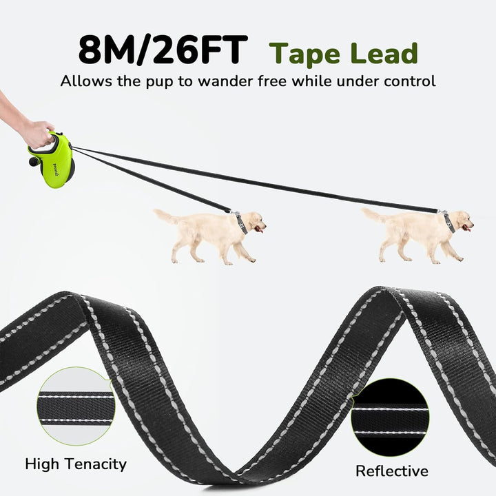 Pecute Hundeleine 8m, Rollleine für Hunde, EIN-Knopf-Steuerung & Verwicklungsfrei, Robuste Nylonlein