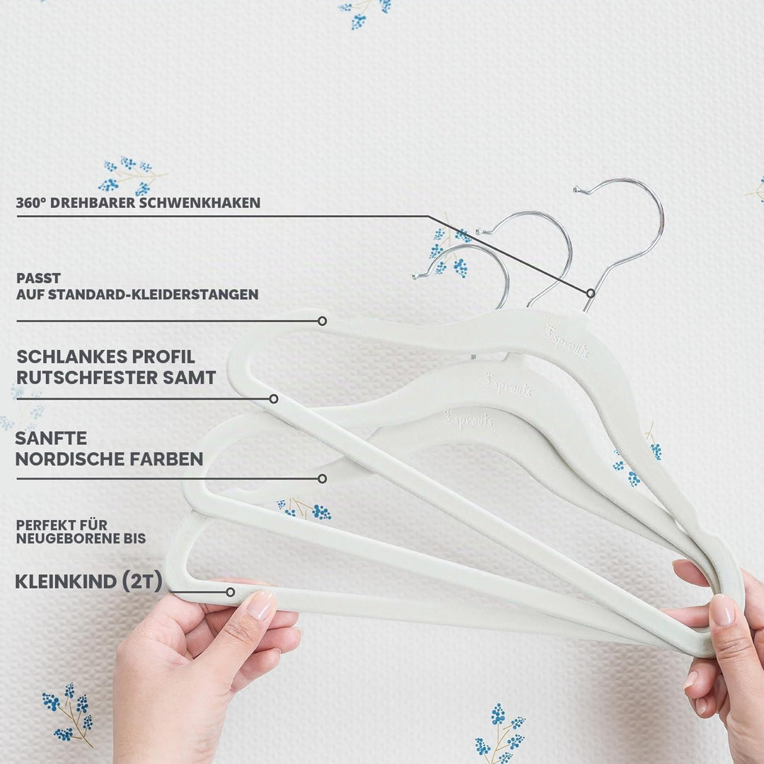 3 Sprouts Kinder Kleiderbügel aus Samt - rutschfest & Robust - Ideal für Baby- & Kleinkinderkleidung