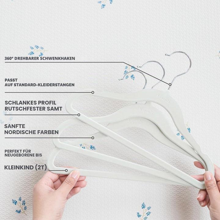 3 Sprouts Kinder Kleiderbügel aus Samt - rutschfest & Robust - Ideal für Baby- & Kleinkinderkleidung