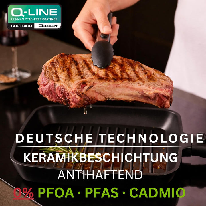 Stone&amp;Stone Quadratische Grillpfanne 28x28 cm | Profi Bistecchiera | Deutsche Antihaftbeschichtung G