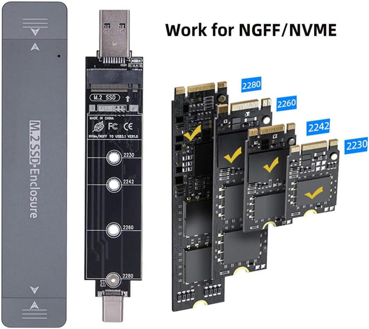 Cablecc Combo Typ-C & USB 3.0 zu NVME M-Key M.2 NGFF SATA SSD PCBA Gehäuse 2280/2242/2230mm Adapter