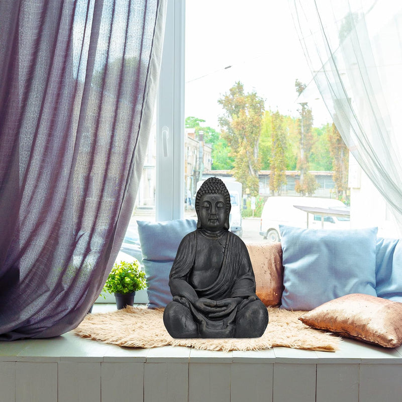 Relaxdays XL Buddha Figur sitzend, 50 cm hoch, Feng Shui, Outdoor, Garten Dekofigur, grosse Zen Budd