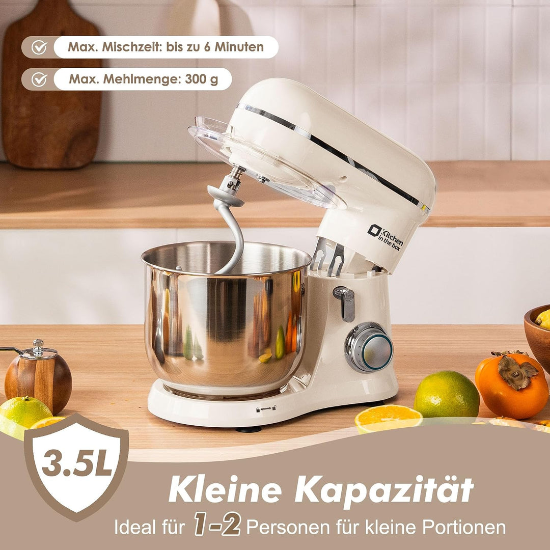Kitchen in the box Kompakte Küchenmaschine 3,5 L, Rührmaschine &amp; Knetmaschine mit 10 Geschwindigkeit