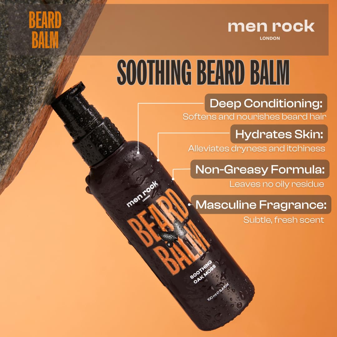 Men Rock Beardy Beloved Bartpflege Set für Männer mit Eichenmoos-Duft, 3-tlg. - Bartshampoo, Balm &