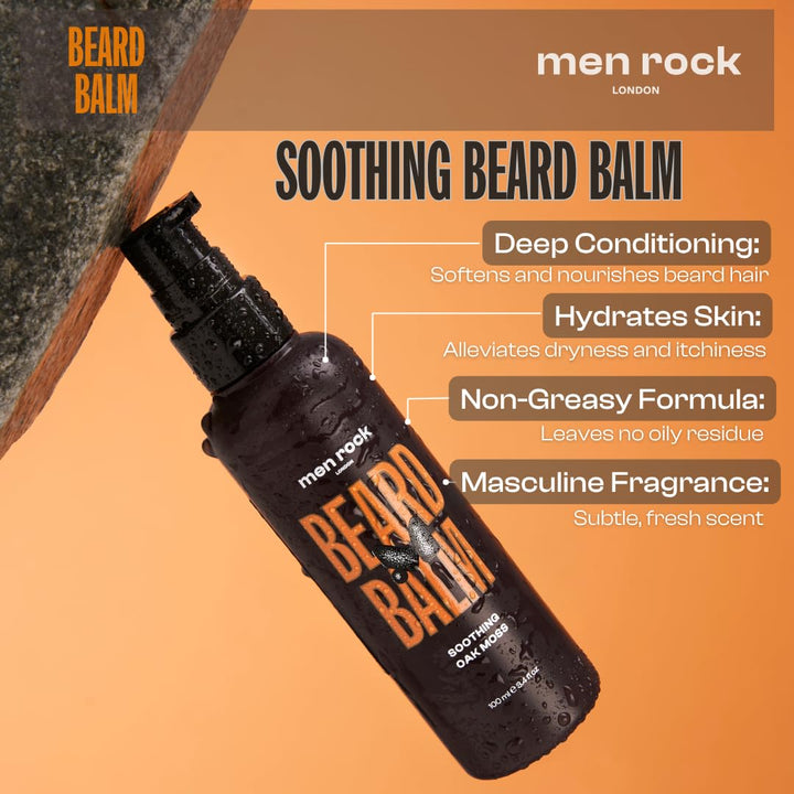 Men Rock Beardy Beloved Bartpflege Set für Männer mit Eichenmoos-Duft, 3-tlg. - Bartshampoo, Balm &