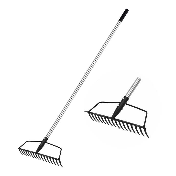 YEELOR Gartenrechen, Karbonstahl, Stabiler und robuster Karbonrechen, Bogenrechen mit verstellbarem