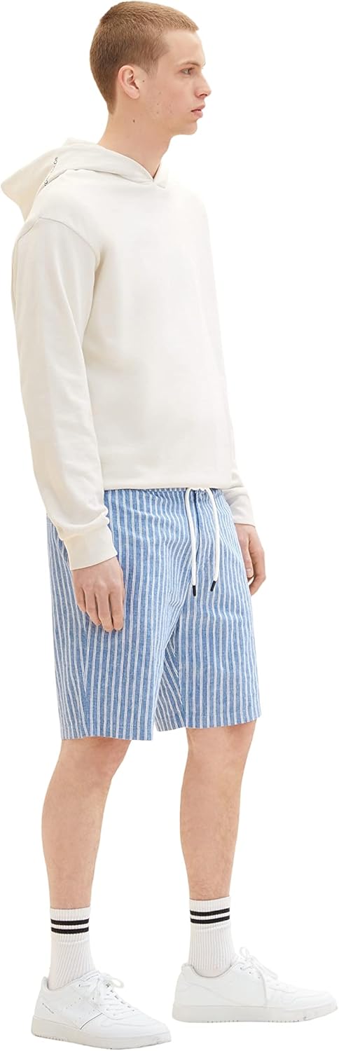 TOM TAILOR Denim Herren Bermuda Shorts aus Leinen, L 31162 - Blue White Stripe