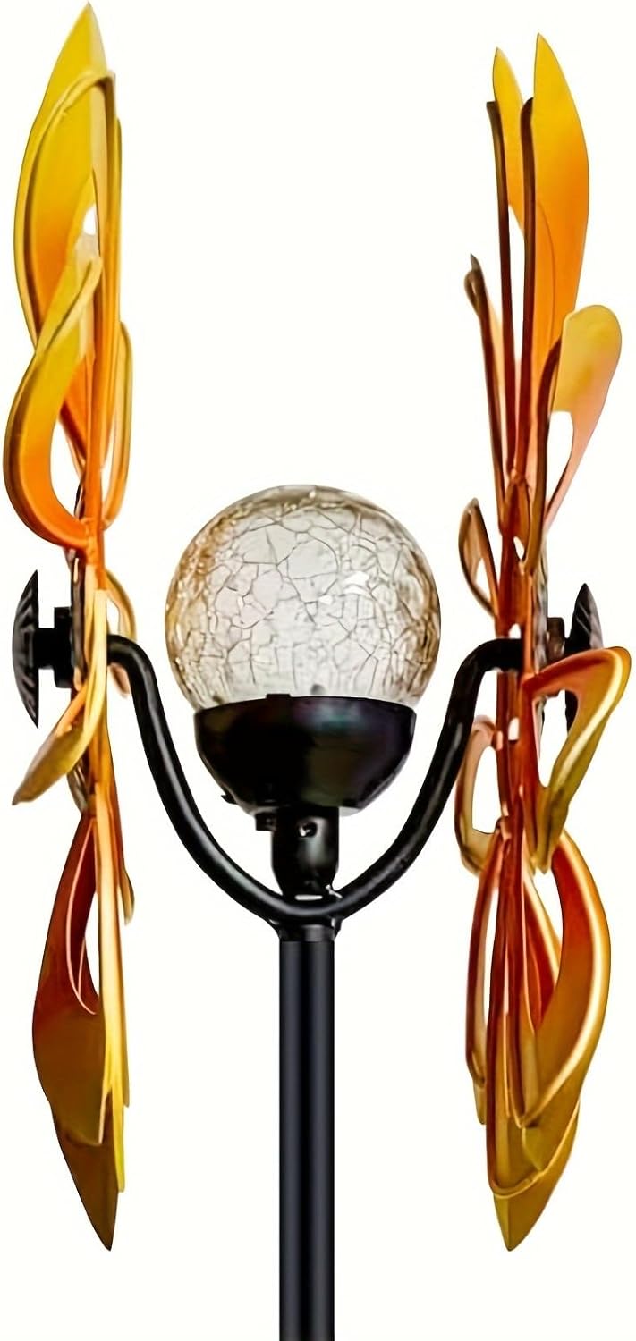 Windspinner Gartendekoration mit Solarlicht, Metall, Kupfer/Bronze, Doppeldrehrichtung 8\"W x 12\"H,