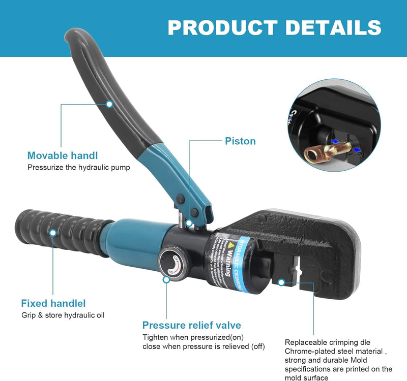Yuhtech Hydraulische Crimpzange, Crimpzange 9 Stanzformen 4–70 mm² Kabelschuhe Zange Hydraulische Pr