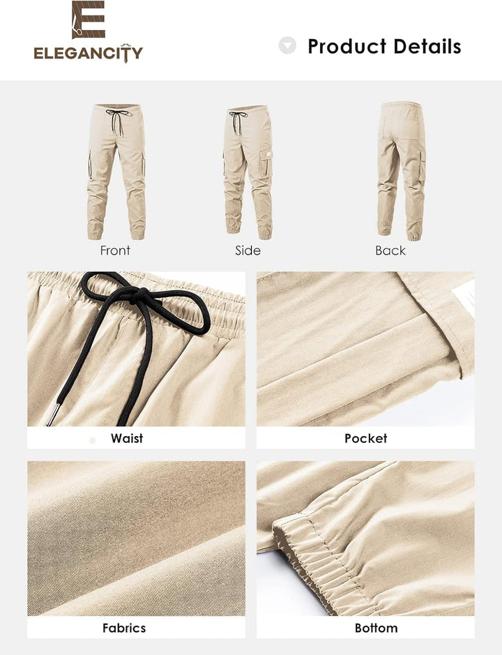 Jogginghose Herren Cargohose Einfarbige Hose Männer Causal Sporthose Elastische Freizeithose mit 6 T
