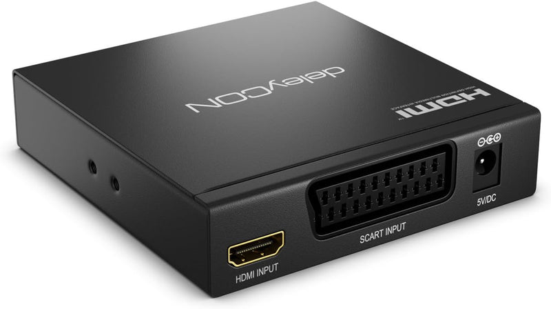 deleyCON SCART zu HDMI Konverter mit Audio Extractor SCART + HDMI Eingang auf HDMI Ausgang Koaxial +