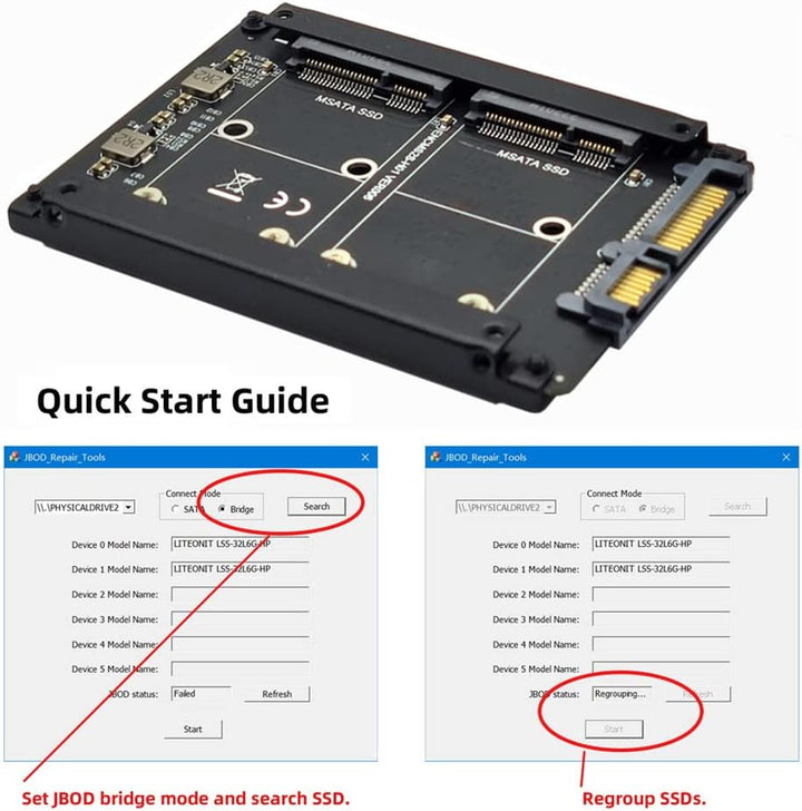 Xiwai Dual MSATA Mini-SATA SSD Karte JOBD Raid0 Span Bridge zu 2.5inch SATA Combo HDD Festplattengeh