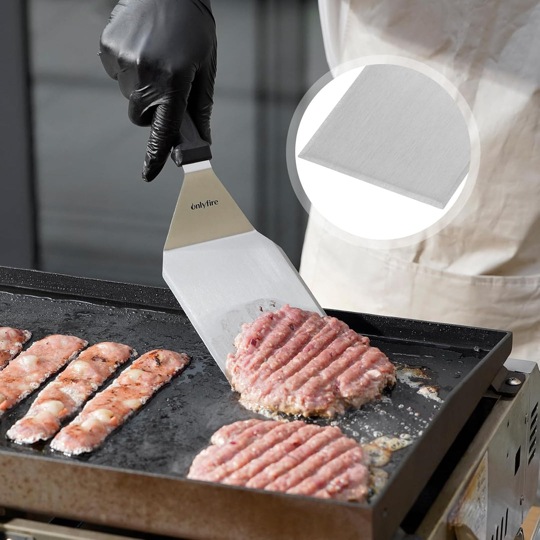 onlyfire Smash Burger Set inkl. Grillspachtel aus Edelstahl, Plancha Spachtel, Gusseisen Burgerpress