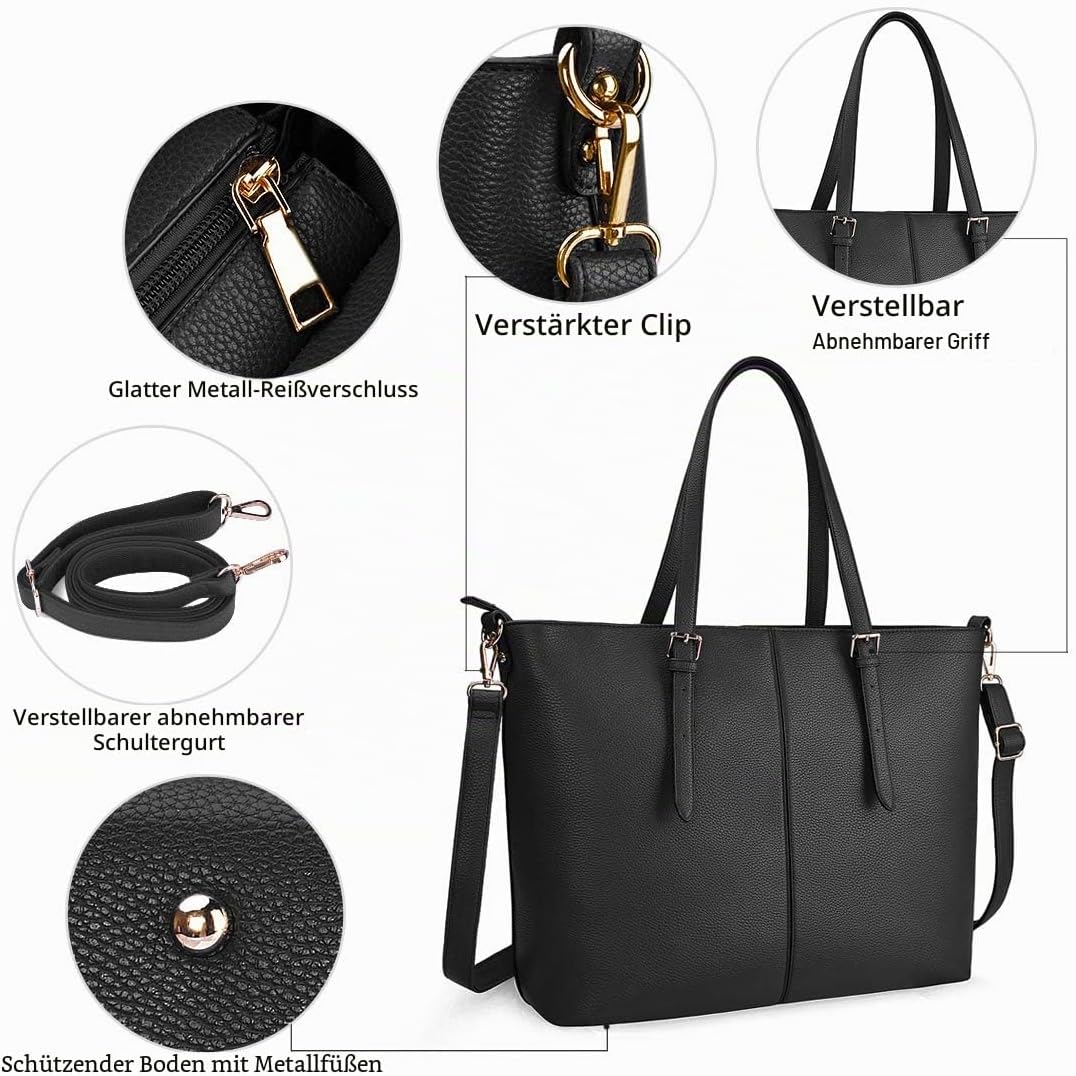NUBILY Laptop Damen Handtasche 15,6 Zoll Shopper Handtasche Elegant Leder Taschen Grosse Leichte Ele