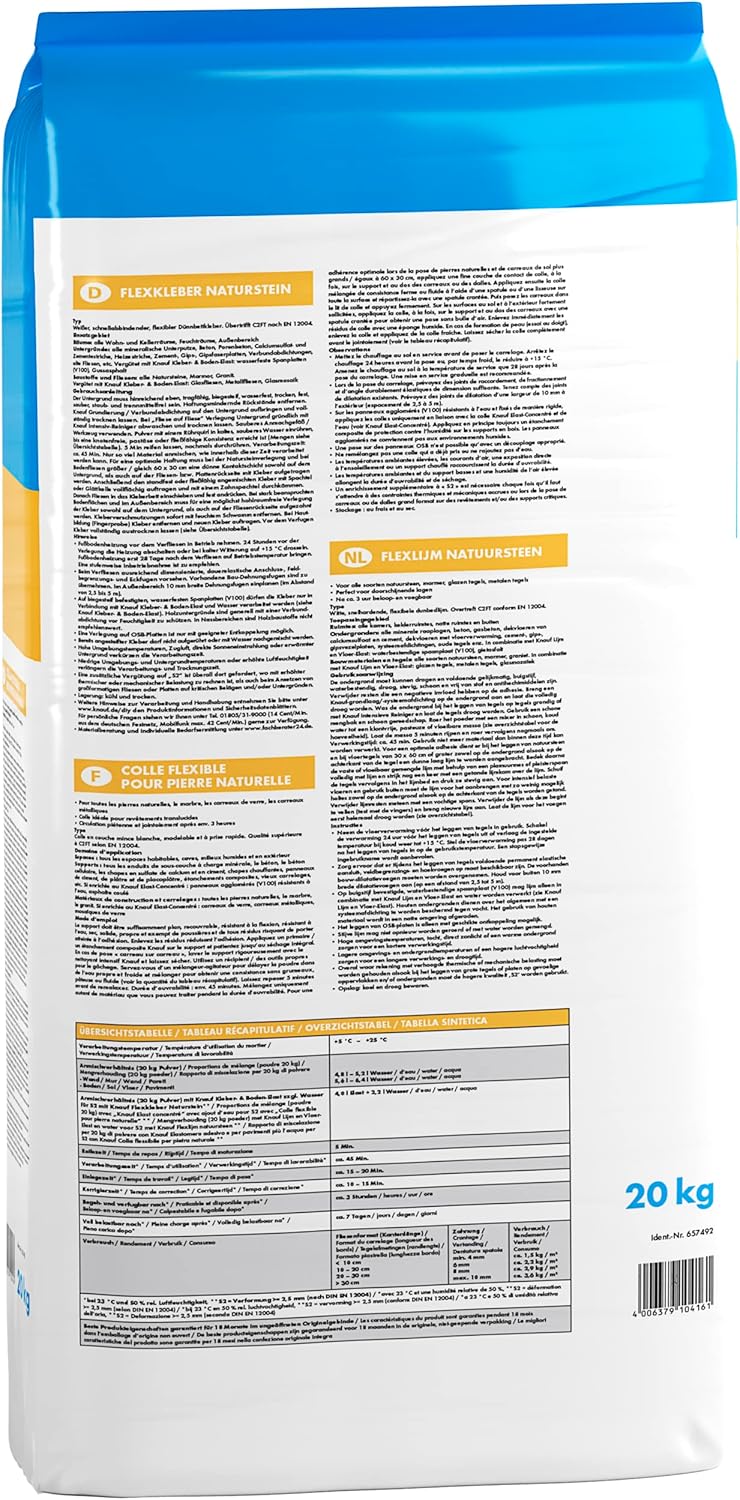 Knauf Flexkleber Naturstein 20-kg – Marmor-Klebstoff und Fliesen-Kleber zum Verlegen von Glas-Fliese