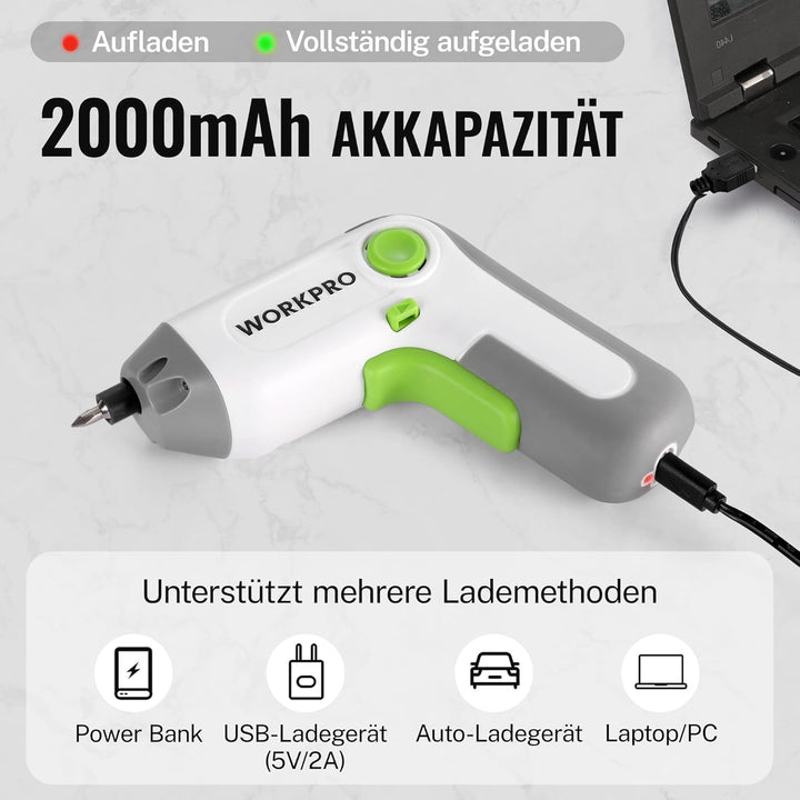 WORKPRO Akkuschrauber Set 3,6V, Exzentrischer Schraubendreher, mit 21 Bits und Verlängerungsstange,