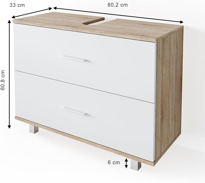 VICCO Waschbeckenunterschrank Ilias Schublade Unterschrank Badezimmer, Sonoma-weiss