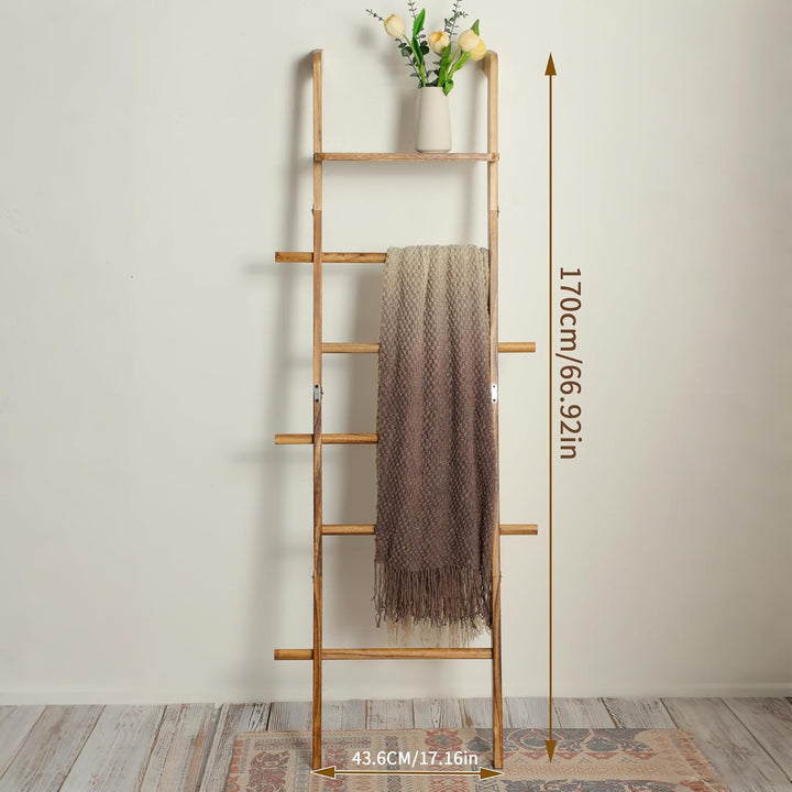 ZUNTO 5-stufige Handtuchleiter Holz mit Ablage & Haken - Vintage Handtuchhalter Leiter mit Regal für