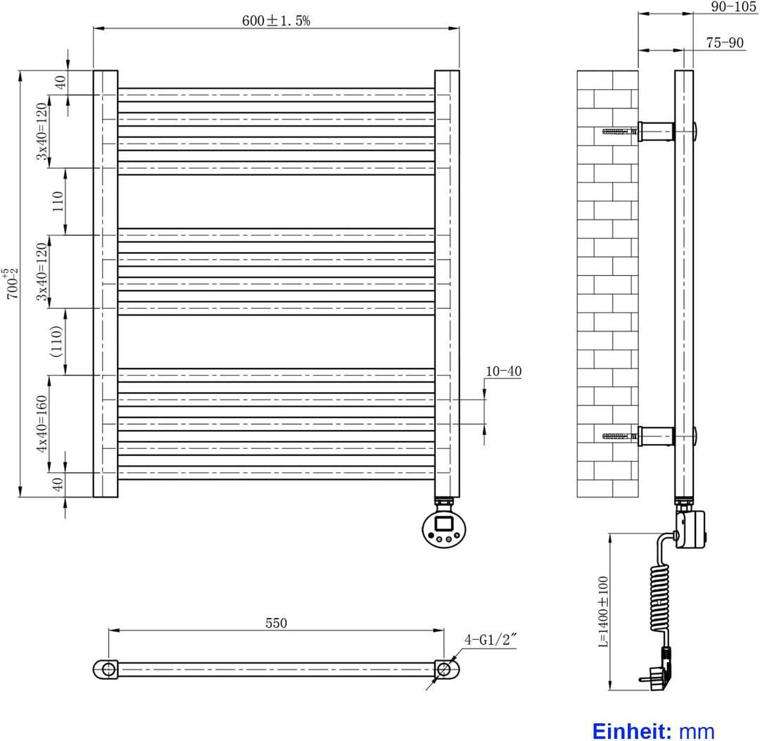 Heilmetz Badheizkörper Elektrisch 70x60cm Badheizkörper Elektrisch mit Thermostat+Timer-Funktion Ger