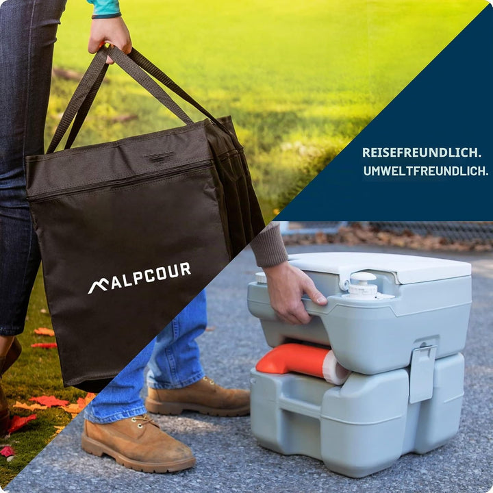Alpcour Tragbare Toilette – Kompakter Toilettenstuhl für drinnen und draussen mit Reisetasche für Ca
