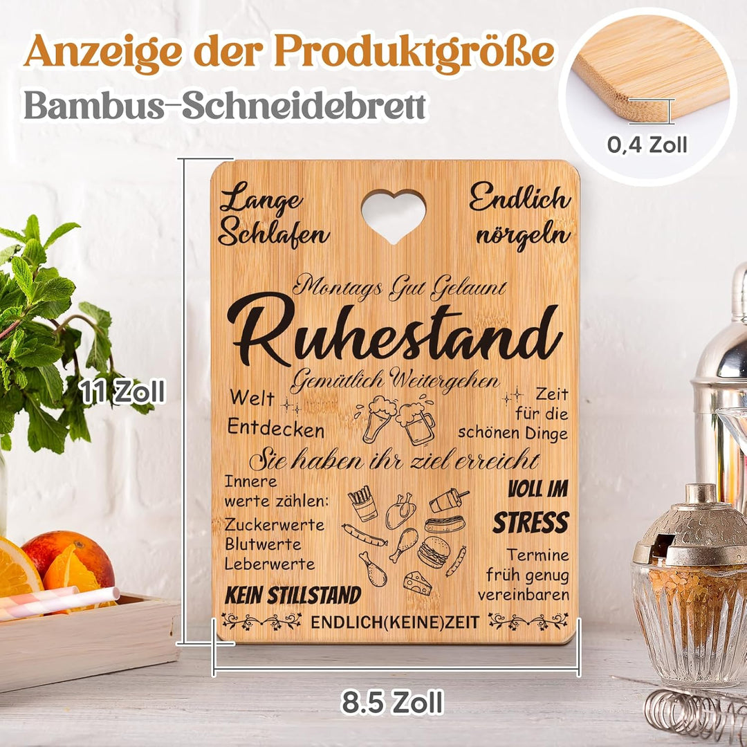 Ruhestand Geschenk, Renteneintritt Geschenk Frau Männer - Graviertes Bambus Schneidebrett, Rente Ges