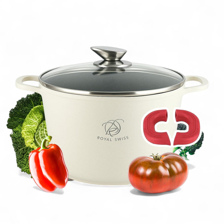 Royal Swiss® Induktionskochtopf – Induktionspfanne mit abnehmbaren Griffen – Ø 28 cm/10 Liter – Supp