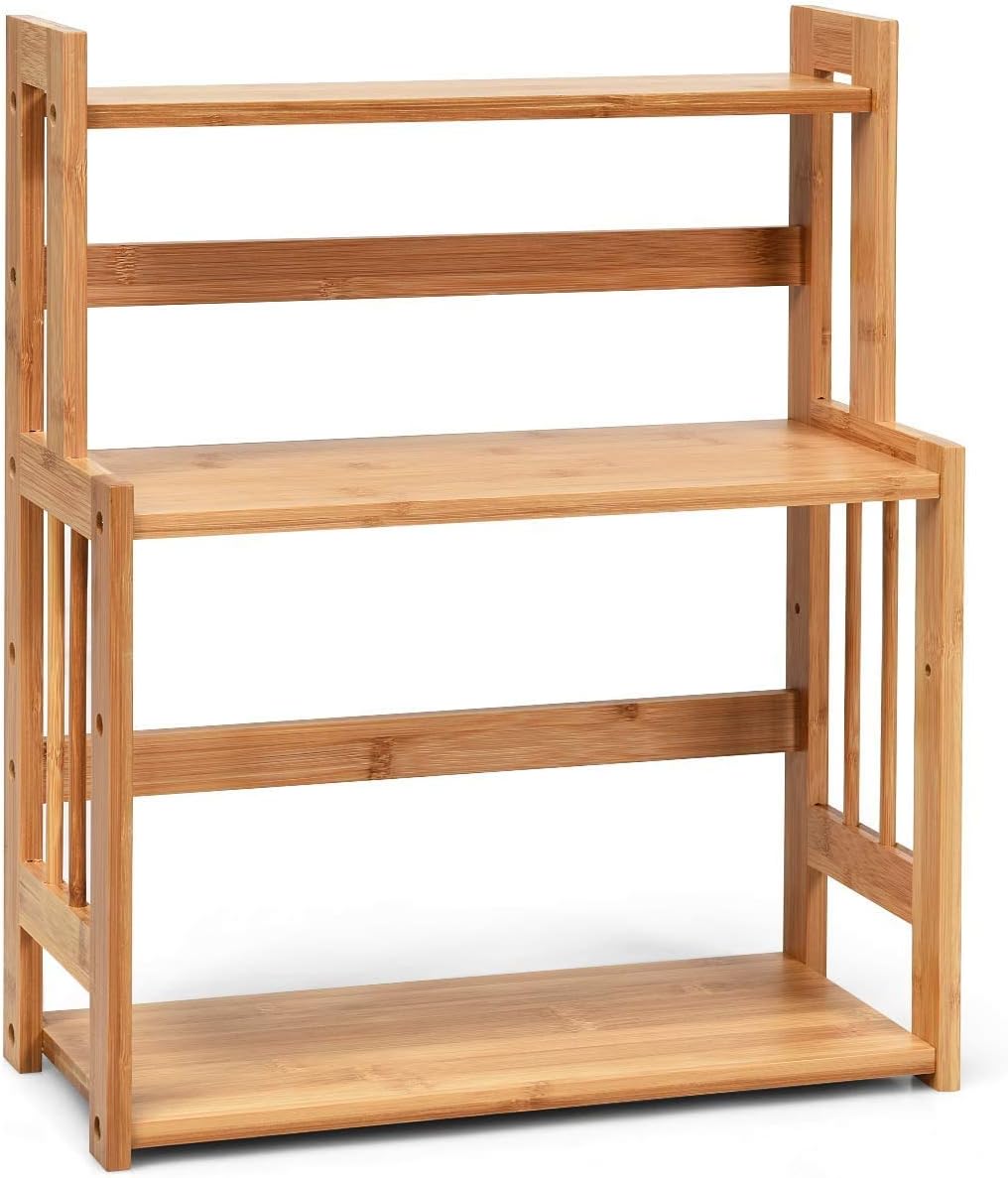 RELAX4LIFE 3-stufiges Gewürzregal, Küchenregal aus Bambus, Gewürzständer mit höhenverstellbarer Abla