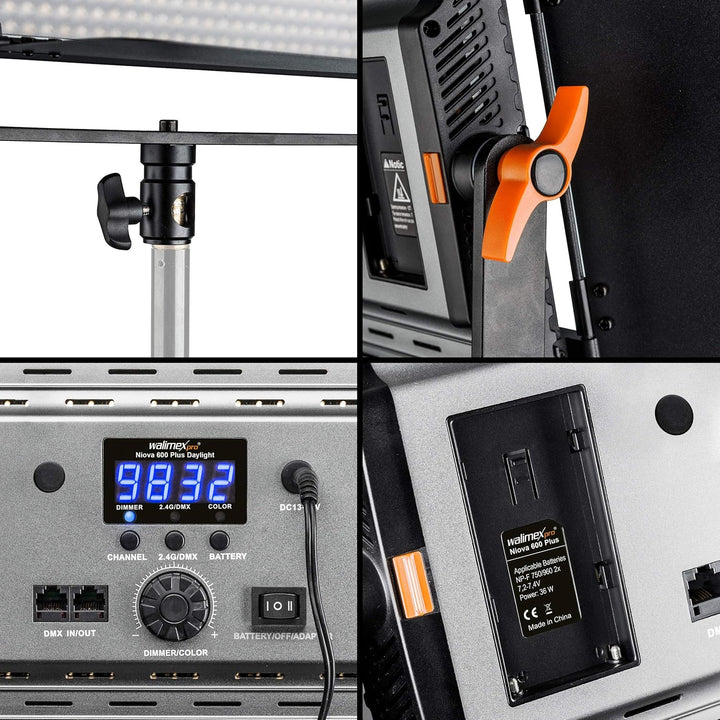 Walimex pro Niova 600 Plus Daylight + WT-806 Lampenstativ – Set aus LED Videoleuchte Dauerlicht Fläc