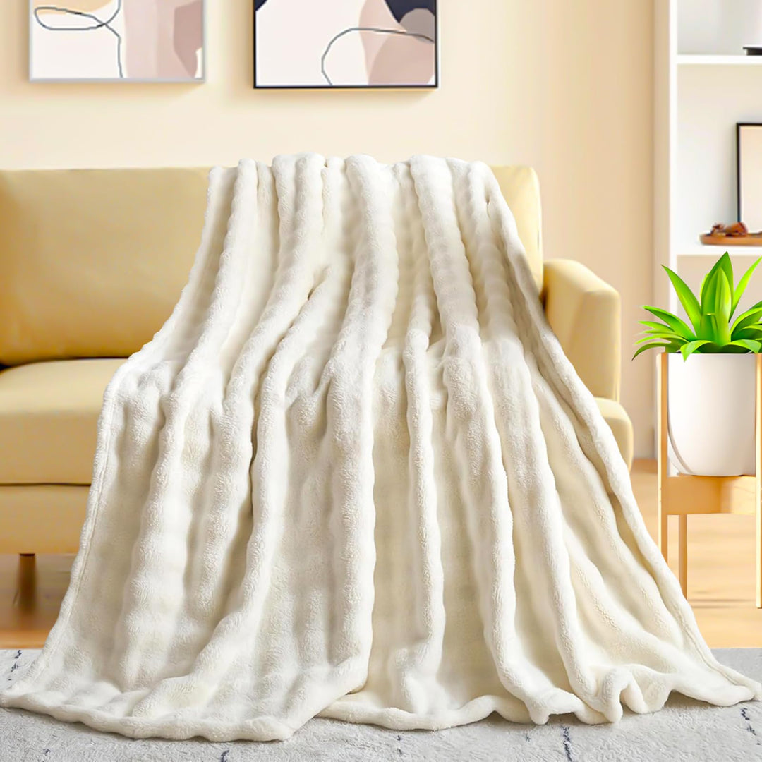 Bubble Decke - Weiss Kuscheldecke Kaninchen Flauschig,Dicke Und Warme Sofadecke Für Den Winter, Kuns