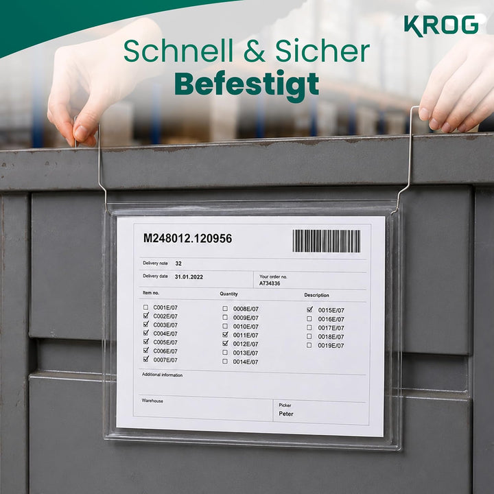 KROG Drahtbügeltasche klar 50 Stück, A4 quer, ohne Klappe A4 quer ohne Klappe, A4 quer ohne Klappe