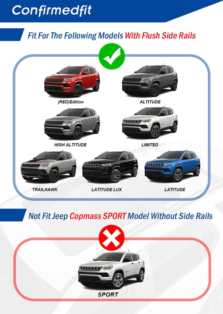 Strapazierfähige Querstangen für Jeep Compass 2017–2022 2023 – Dachgepäckträger, Dachreling Träger f