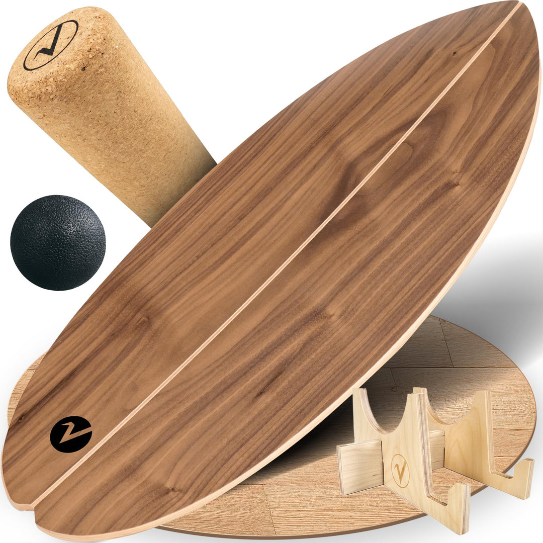 Balance Board aus Holz in – mit abgerundeten Ecken – inkl. Rolle für Neuromuscular Response Training