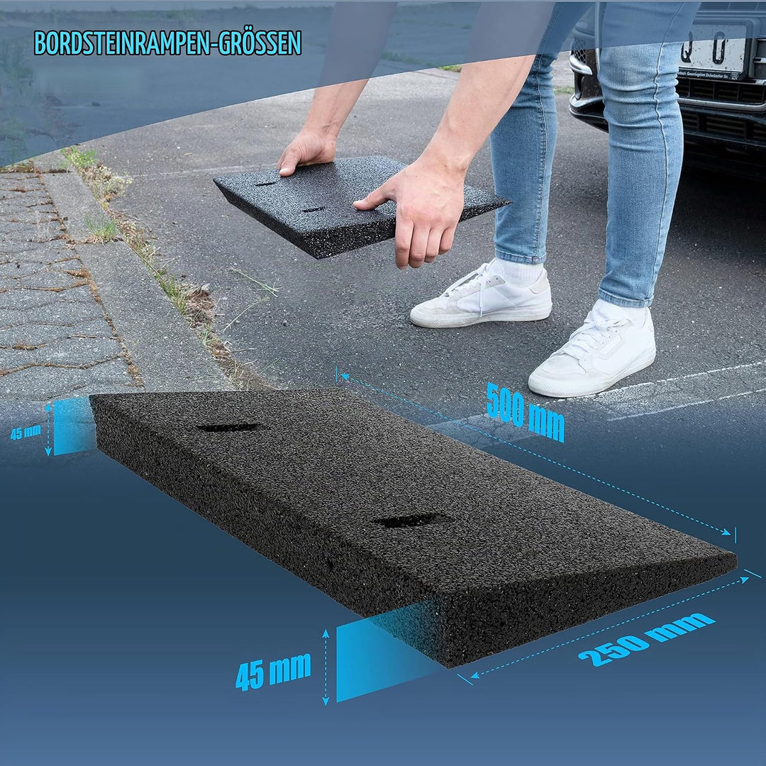 HASKYY Bordsteinrampe Gummi schwarz I Breite: 50 cm I Höhe: 45 mm I Rampe Gummikeil Rollstuhlrampe A