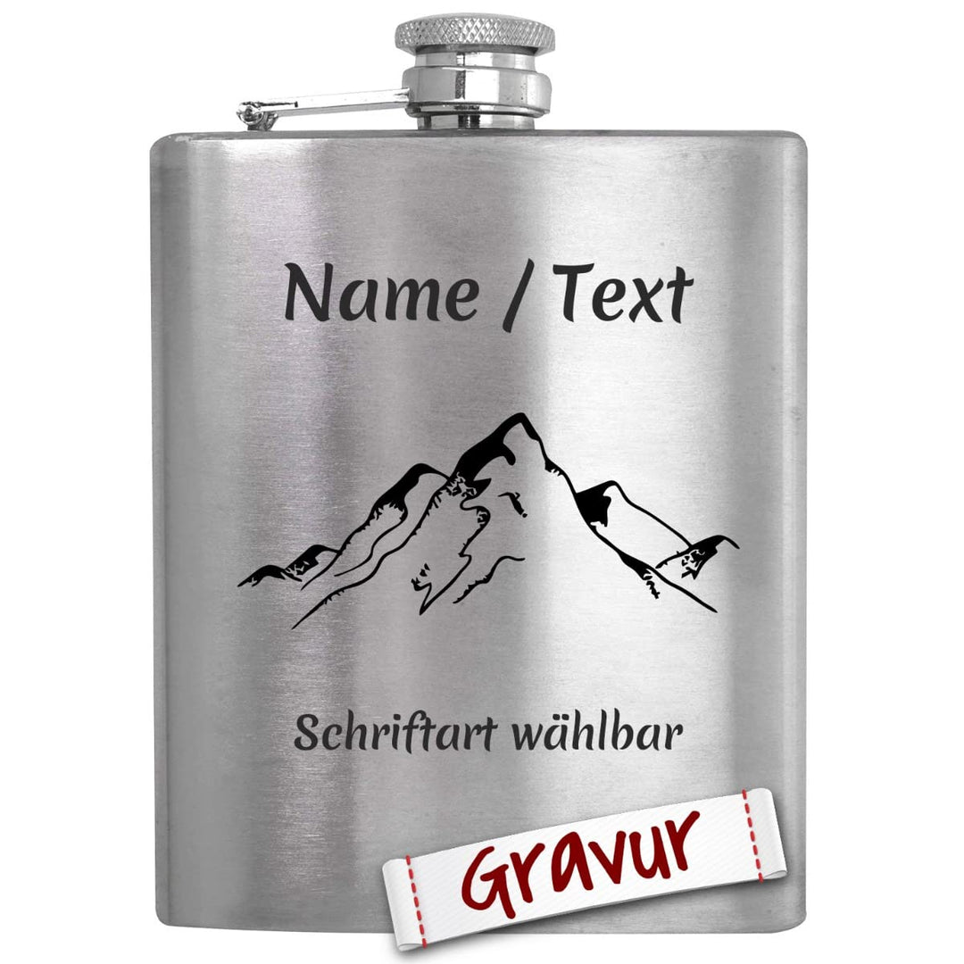 Wandern Geschenk Flachmann Set mit Gravur/Spruch personalisiert, Wanderer Geschenke für Frau, Mann,